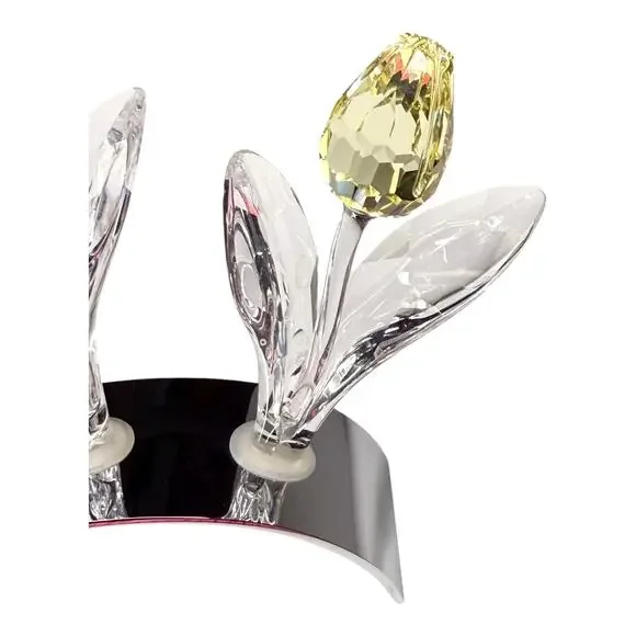Swarovski Crystal 3 TULIP FLOWERS & DISPLAY STAND Holder Red Yellow Blue 3-1/2